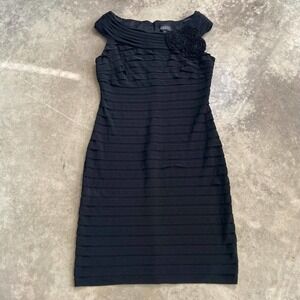 Adrianna Papell Dress Women 14 Black Evening Short Tiered Ruffle Novelty Shutter